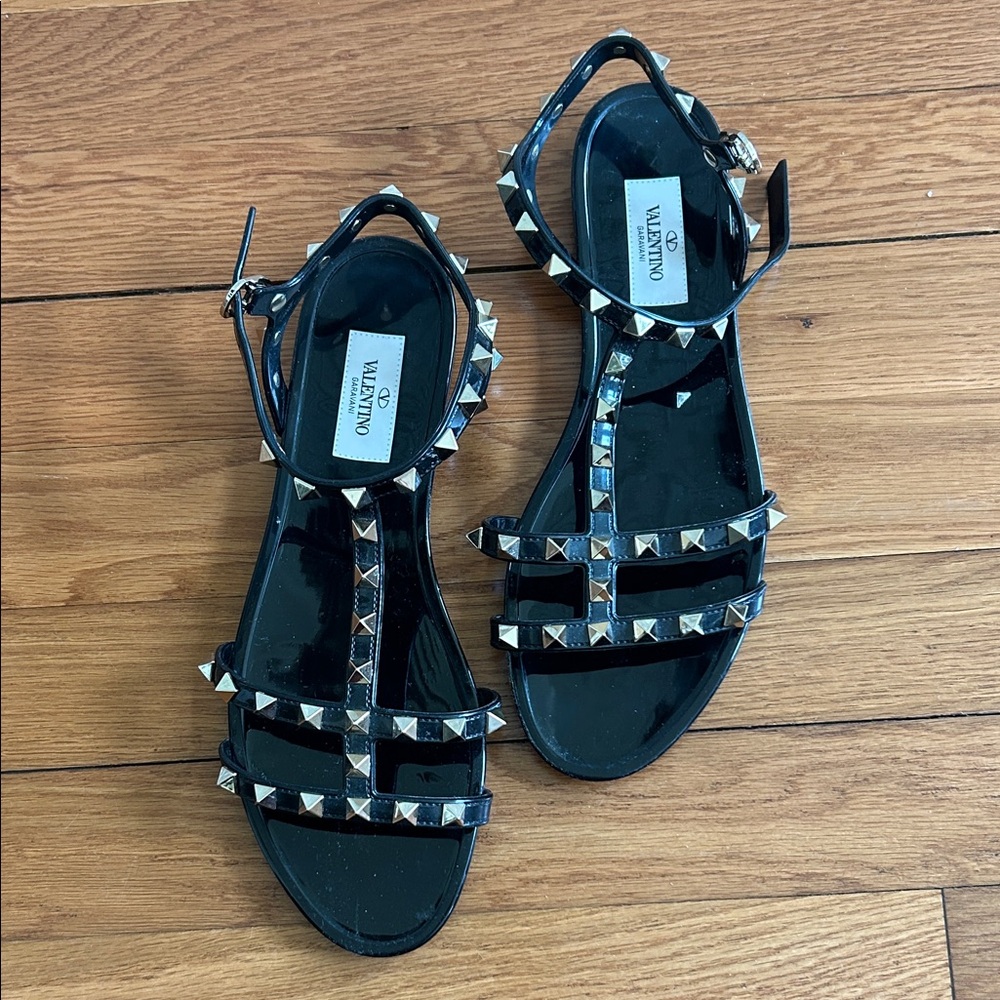 Valentino Black and Silver Studded Sandals - Picture 1 of 7